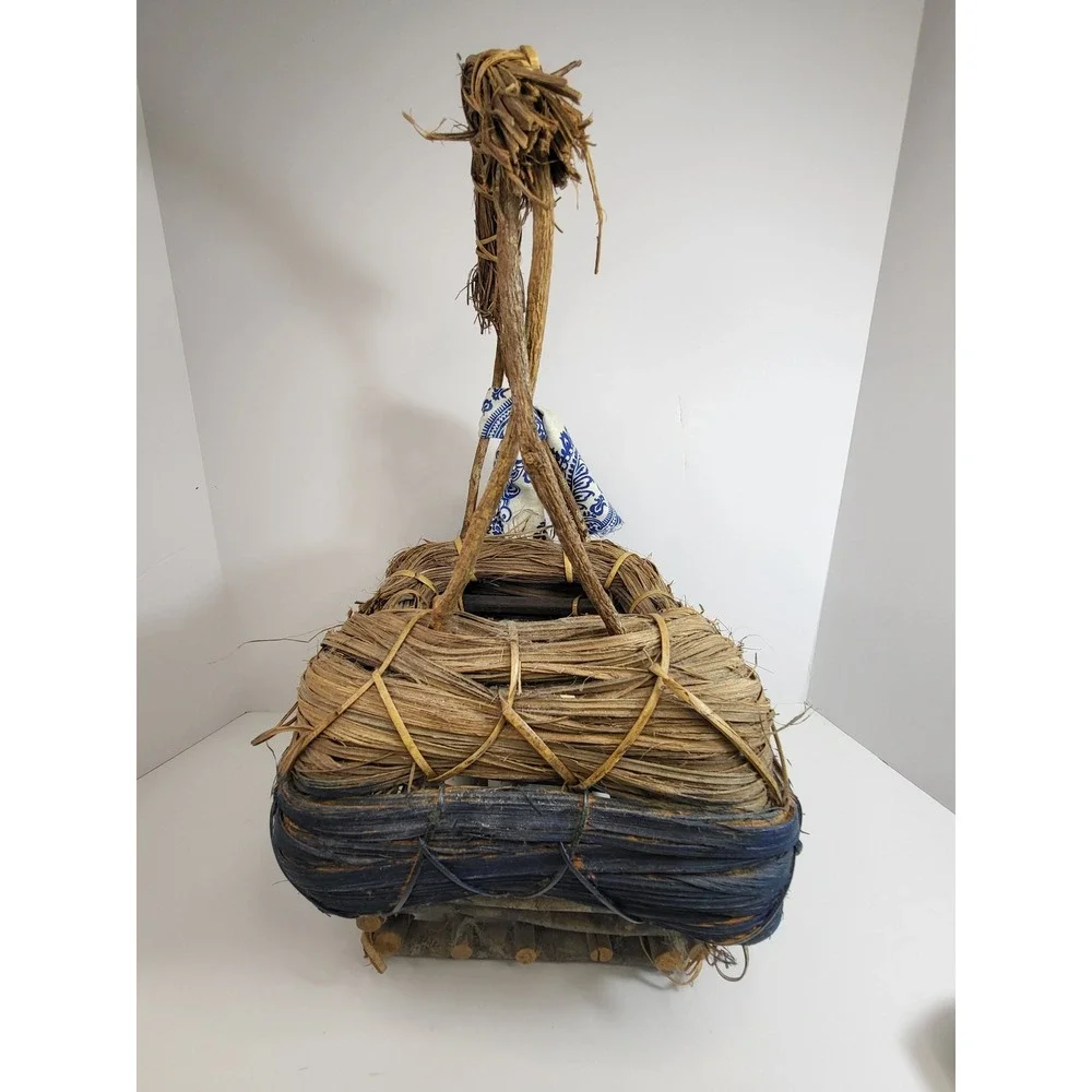 Vintage Asian Style Gathering Basket - Rustic Woven Harvest Decor Basket
